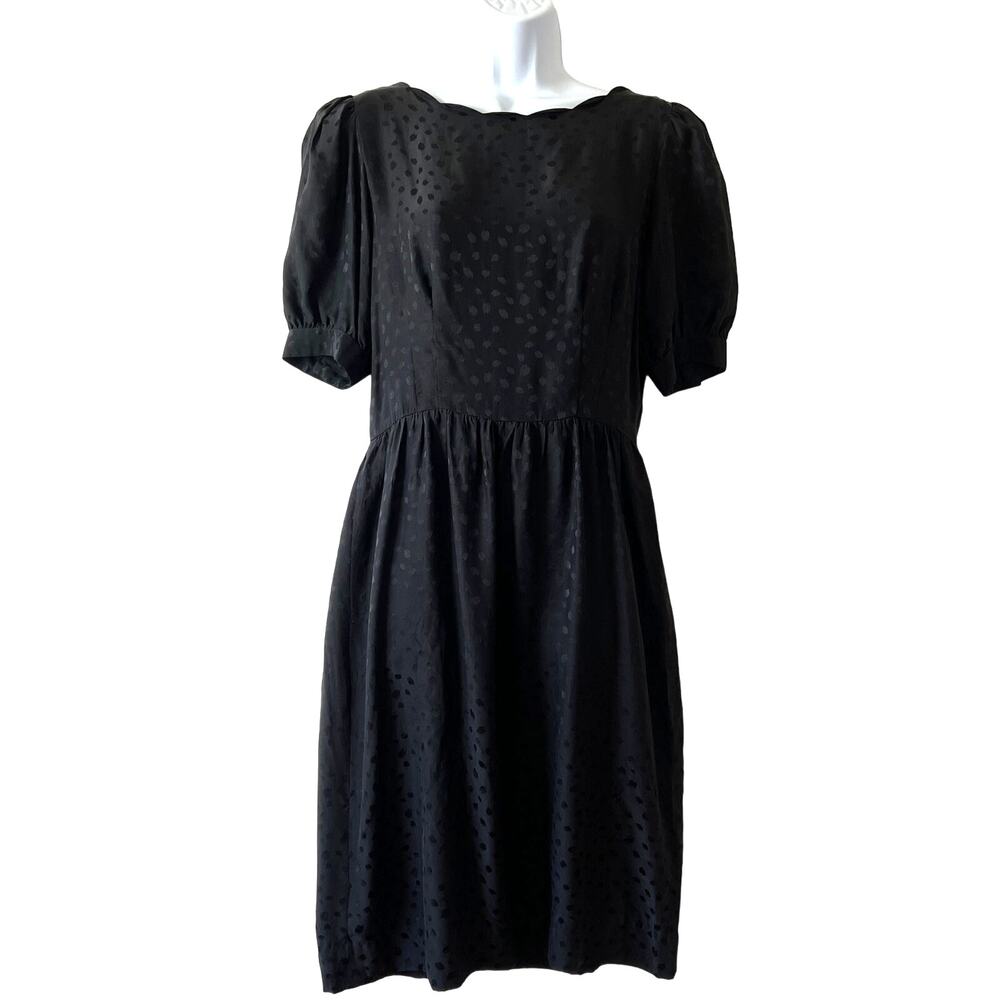 Vintage Silk Studio Black Silk Sheath Dress Womens 12 Polka Dot / Animal Print